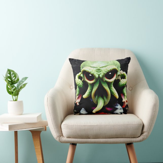 Dinner with Cthulhu Throw Pillow (Chair)