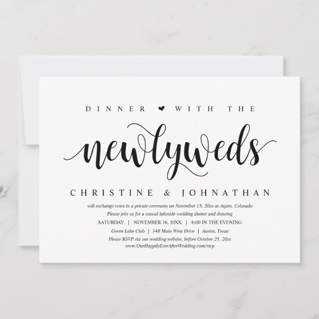 Dinner With The Newlyweds, Wedding Elopement Invitation (Front)