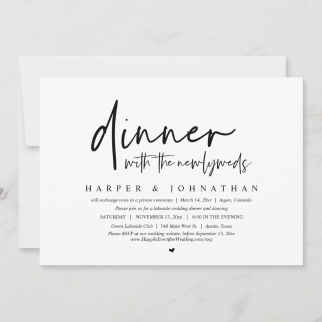 Dinner with the Newlyweds, Wedding Elopement Party Invitation (Front)