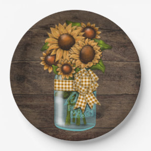 Dinnerware Reception Rustic Sunflower Wood Paper Plates