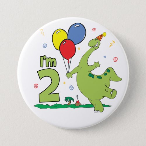 Dino 2nd Birthday Button