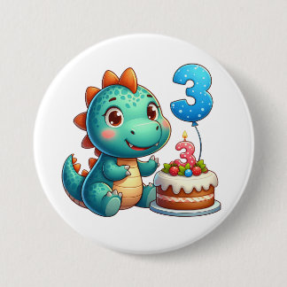 Dino 3rd Birthday Button