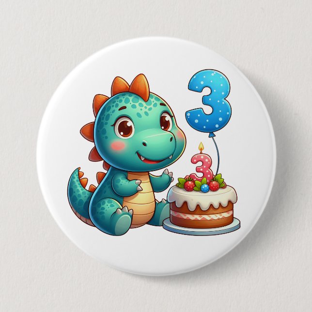 Dino 3rd Birthday Button (Front)