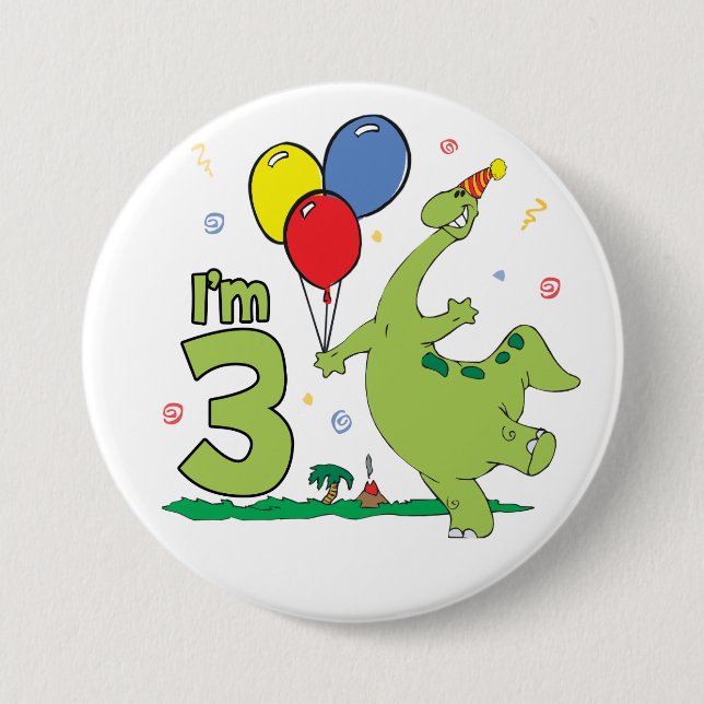 Dino 3rd Birthday Button (Front)