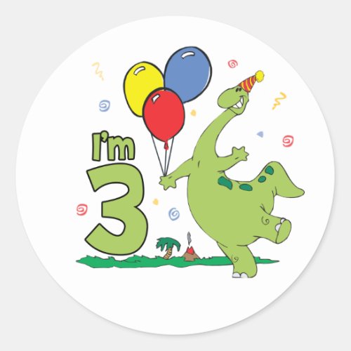 Dino 3rd Birthday Classic Round Sticker