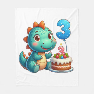 Dino 3rd Birthday Fleece Blanket