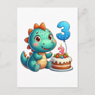 Dino 3rd Birthday Invitation Postcard