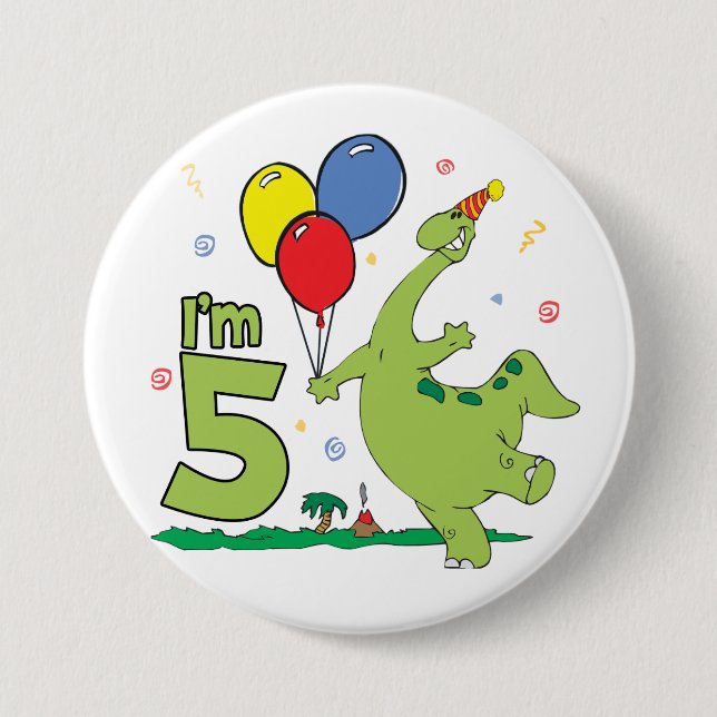 Dino 5th Birthday Button (Front)