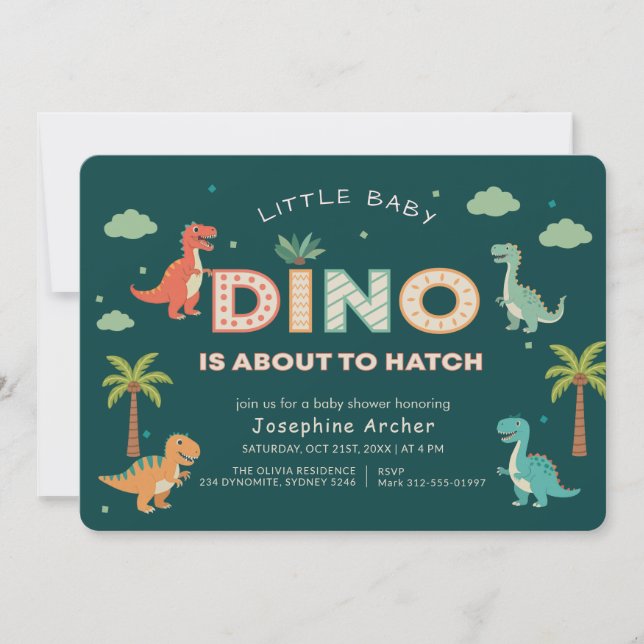Dino About to Hatch Dinosaur Baby Shower Invitation (Front)