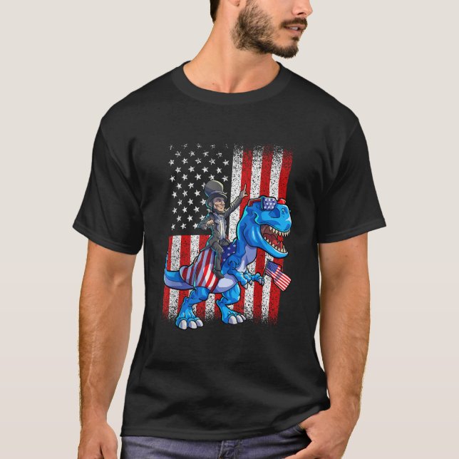 Dino Abraham Lincoln 4th Of July Boys American Fla T-Shirt (Front)