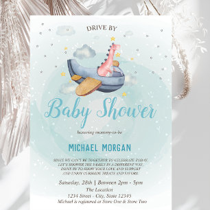 Dino Airplane Drive By Baby Shower  Invitation