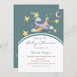 Dino Airplane Space Stars Drive By Baby Shower Invitation