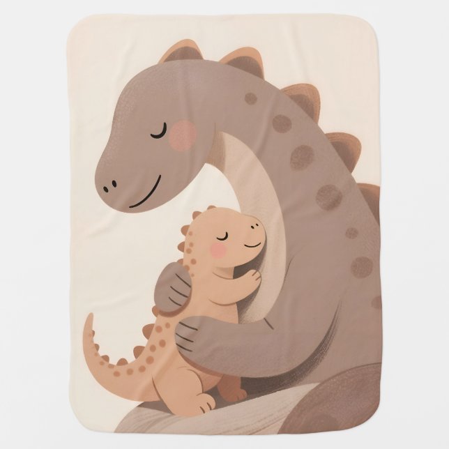 Dino Baby And Mama - Boho Dino Series Baby Blanket (Front)
