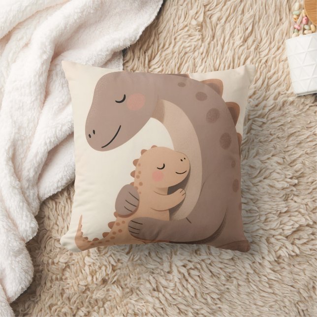 Dino Baby And Mama Boho Dino Series Throw Pillow (Blanket)