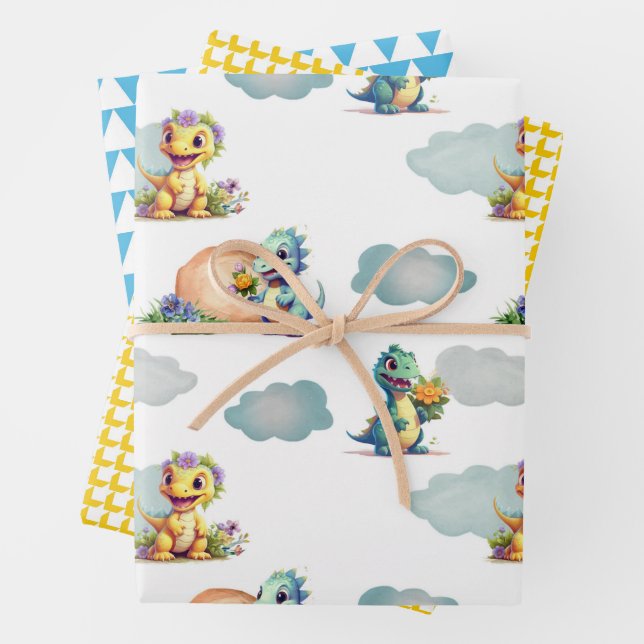 DINO BABY IN THE CLOUDS WRAPPING PAPER SHEETS (In situ)