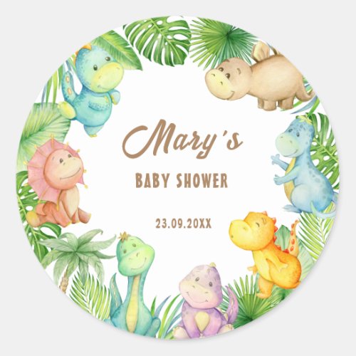 Dino Baby Shower Classic Round Sticker