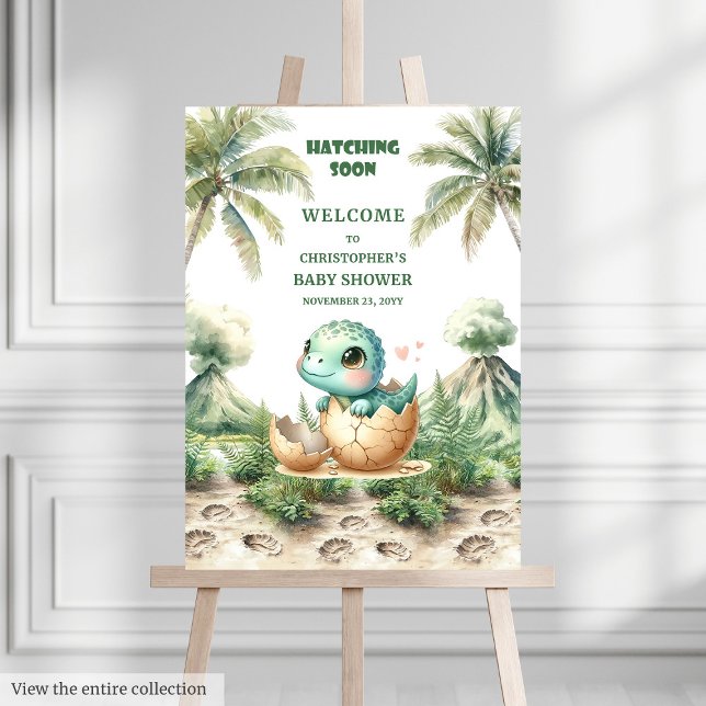 Dino Baby Shower Welcome Hatching Soon Poster (Dino Baby Shower Welcome Hatching Soon Poster)
