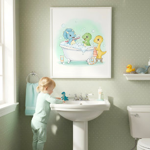 Dino Bath Squad Kids Bathroom Wall Art