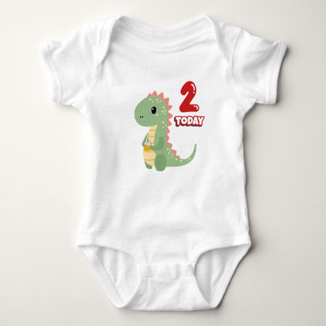 Dino Birthday 2 Today Baby Bodysuit (Front)