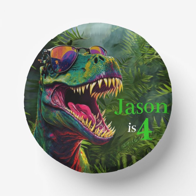 Dino  Birthday 4th birthday Paper Bowls (Front)