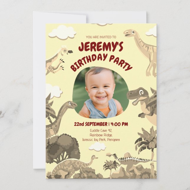 Dino Birthday Invite with Photo – Baby | Kid Party (Front)