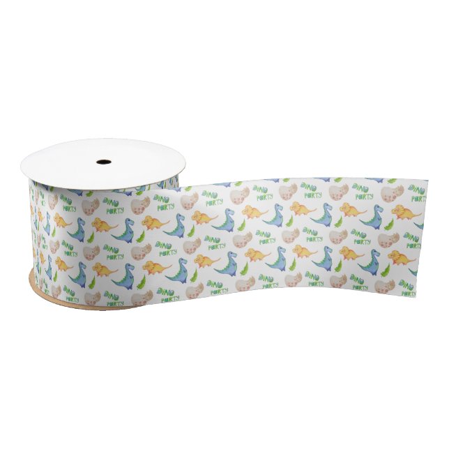 Dino Birthday Party Boy's Dinosaur Theme Cute Satin Ribbon (Spool)