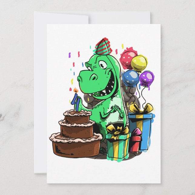 Dino Birthday Party For A 4 Year Old Invitation (Front)