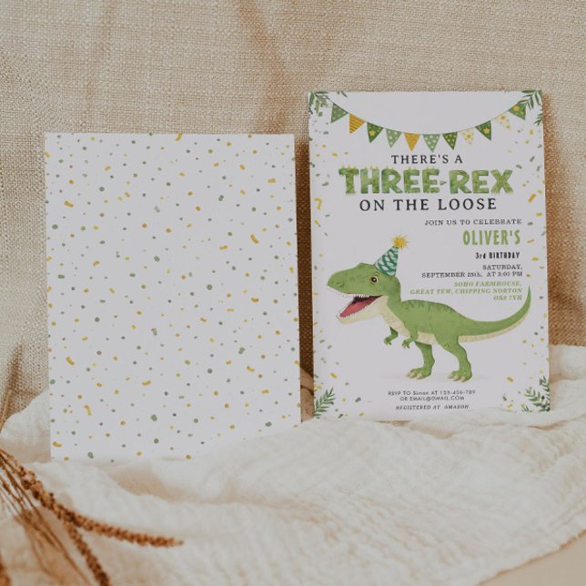 Dino Birthday Three-Rex Boy Invitation (Creator Uploaded)