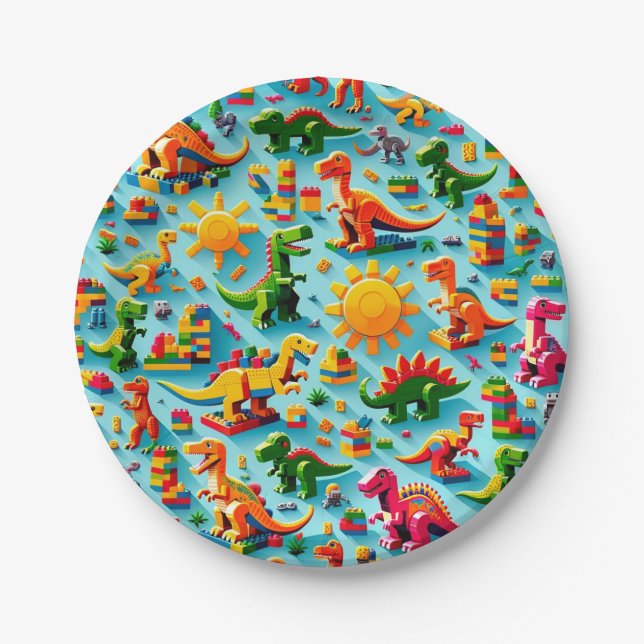 Dino Blocks Paper Plates (Front)