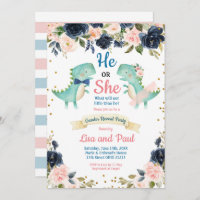 Dino Bowtie or Tutu Dinosaur Gender Reveal   Invitation