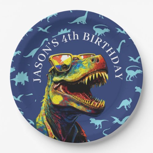 Dino Boys Birthday Blue Paper Plates
