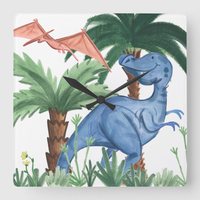 Dino Buddies I Square Wall Clock (Front)