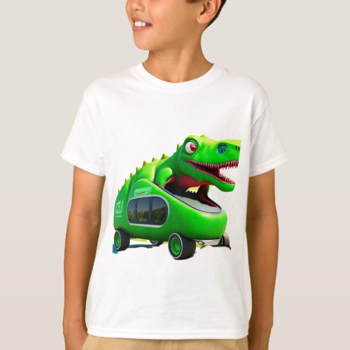 Dino Car Half Sleeves T_Shirt For Kids