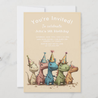 Dino | Cartoon Cute Dinosaurs Birthday Invitation