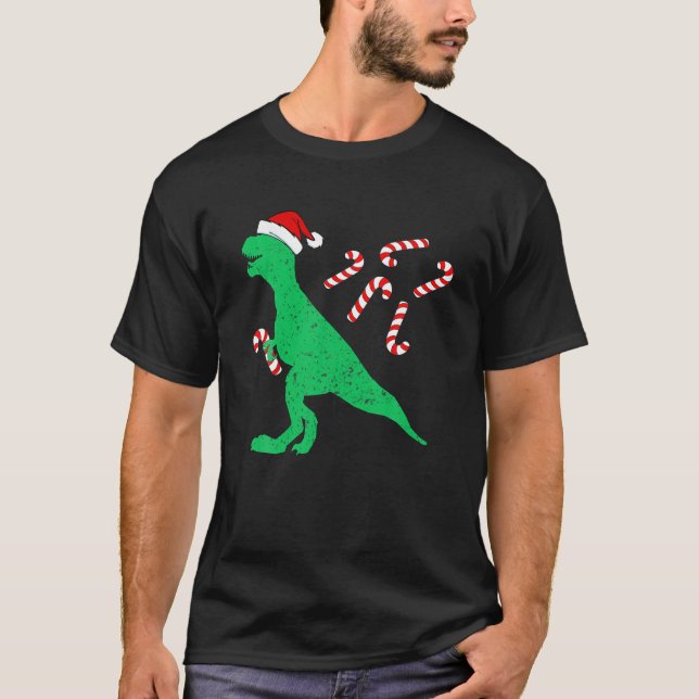 Dino Christmas Pajamas Boys Trex Dinosaur Candy Ca T-Shirt (Front)