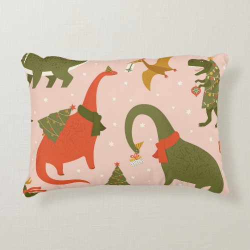 Dino Christmas Party Tree Rex Accent Pillow