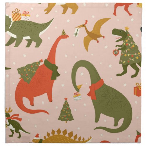 Dino Christmas Party Tree Rex Cloth Napkin