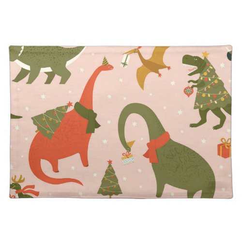 Dino Christmas Party Tree Rex Cloth Placemat