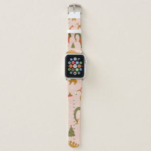 Dino Christmas Party Tree Rex. Dinosaur in Santa h Apple Watch Band