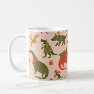 Dino Christmas Party Tree Rex. Dinosaur in Santa h Coffee Mug