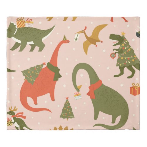 Dino Christmas Party Tree Rex Duvet Cover