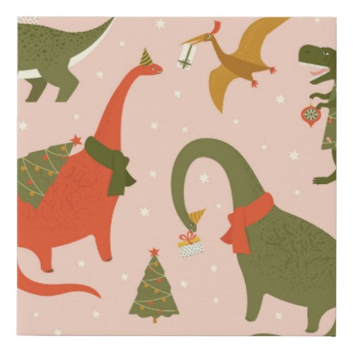 Dino Christmas Party Tree Rex Faux Canvas Print