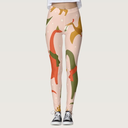 Dino Christmas Party Tree Rex Leggings