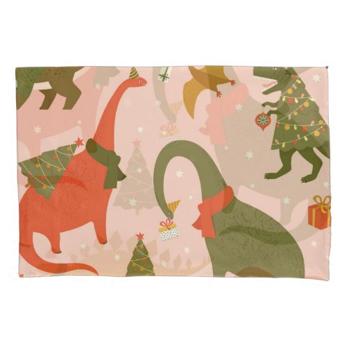 Dino Christmas Party Tree Rex Pillow Case