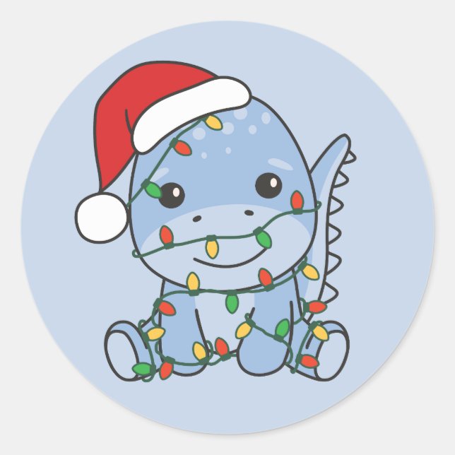 Dino Christmas Winter Animals Holiday Dinos Classic Round Sticker (Front)