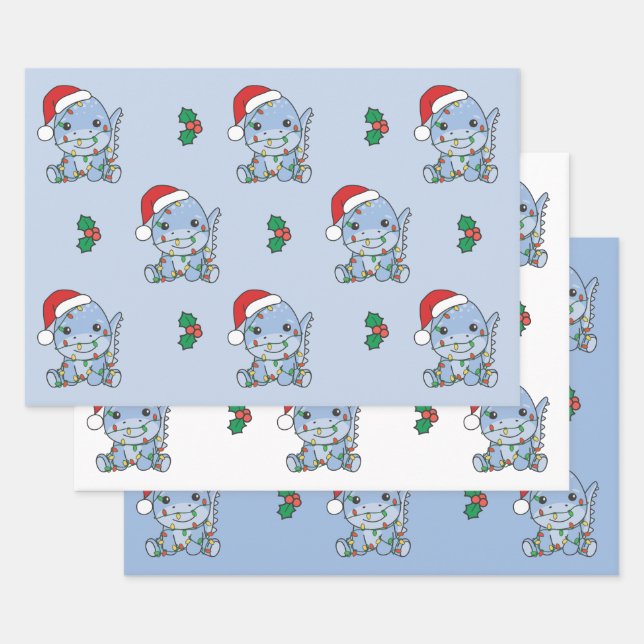 Dino Christmas Winter Animals Holiday Dinos Wrapping Paper Sheets (Set)