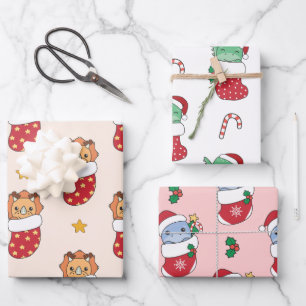 Dino Christmas Winter Animals Holiday Triceratops Wrapping Paper Sheets