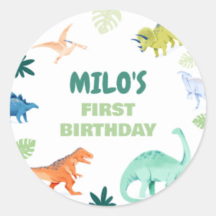 Dino Colorful Dinosaur Birthday Round Sticker