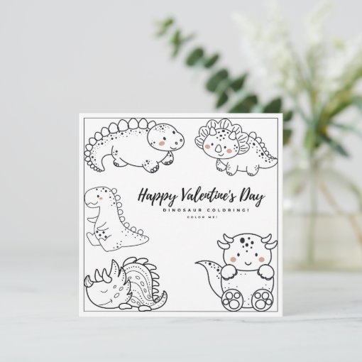 Dino Coloring Page Boy Card Happy Valentine's Day | Zazzle