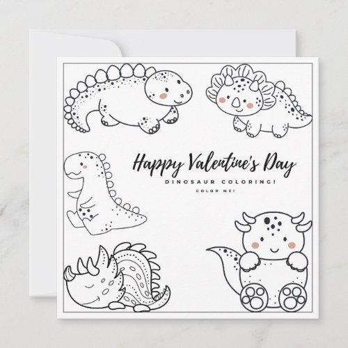 Dino Coloring Page Boy Card Happy Valentines Day